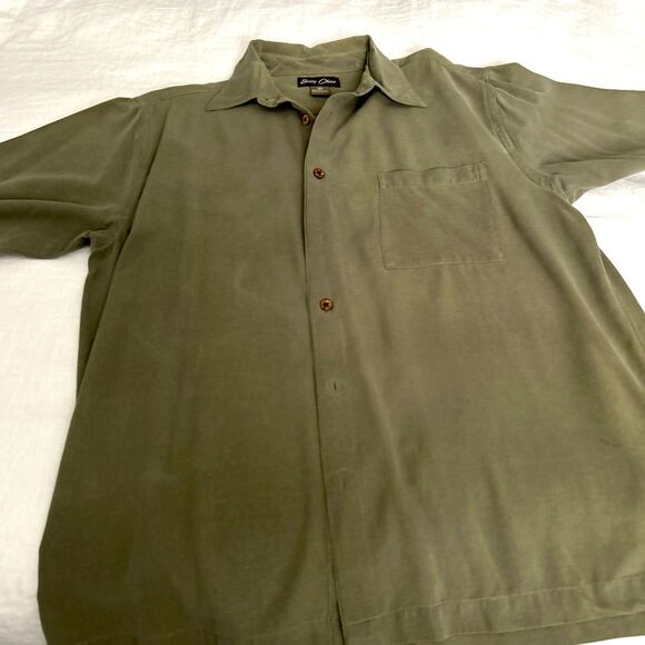 Bobby Chan Silk Olive Green Shirt - Picture 1 of 6